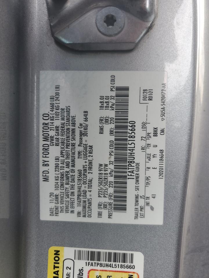 2020 Ford Mustang VIN: 1FATP8UH4L5185660 Lot: 91342955