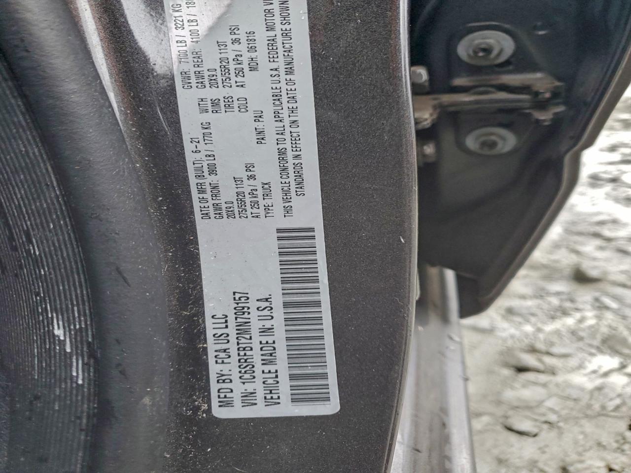 2021 Ram 1500 Big Horn/Lone Star VIN: 1C6SRFBT2MN799157 Lot: 94242285