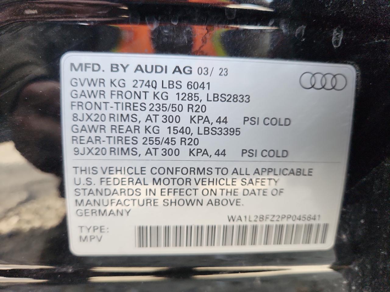 2023 Audi Q4 E-Tron Premium Plus VIN: WA1L2BFZ2PP045641 Lot: 92492505