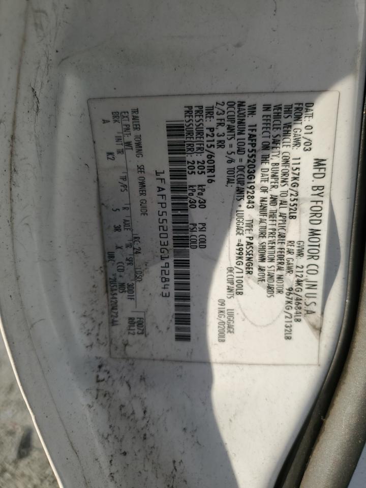 2003 Ford Taurus Ses VIN: 1FAFP55203G192843 Lot: 91480435