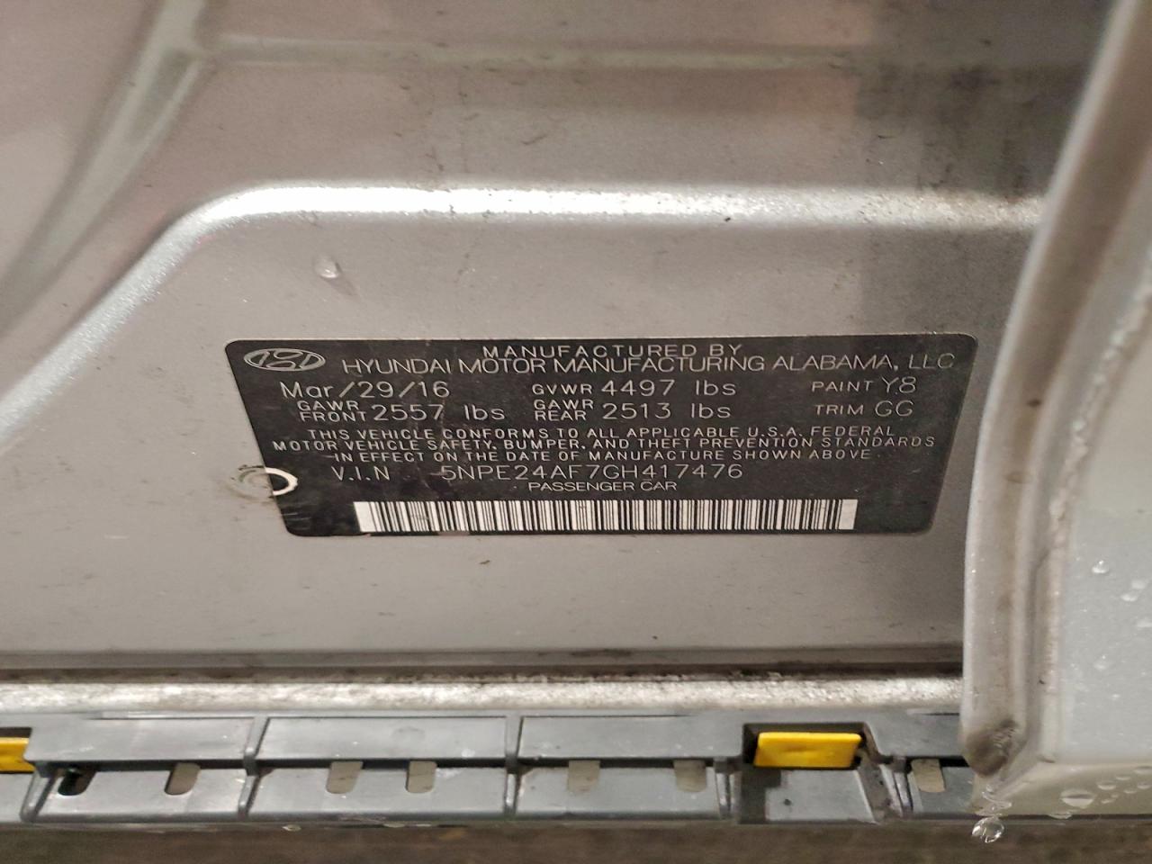 2016 Hyundai Sonata Se VIN: 5NPE24AF7GH417476 Lot: 94583595