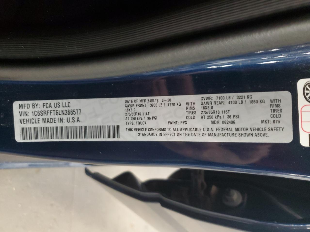 2020 Ram 1500 Big Horn/Lone Star VIN: 1C6SRFFT6LN366577 Lot: 90224335