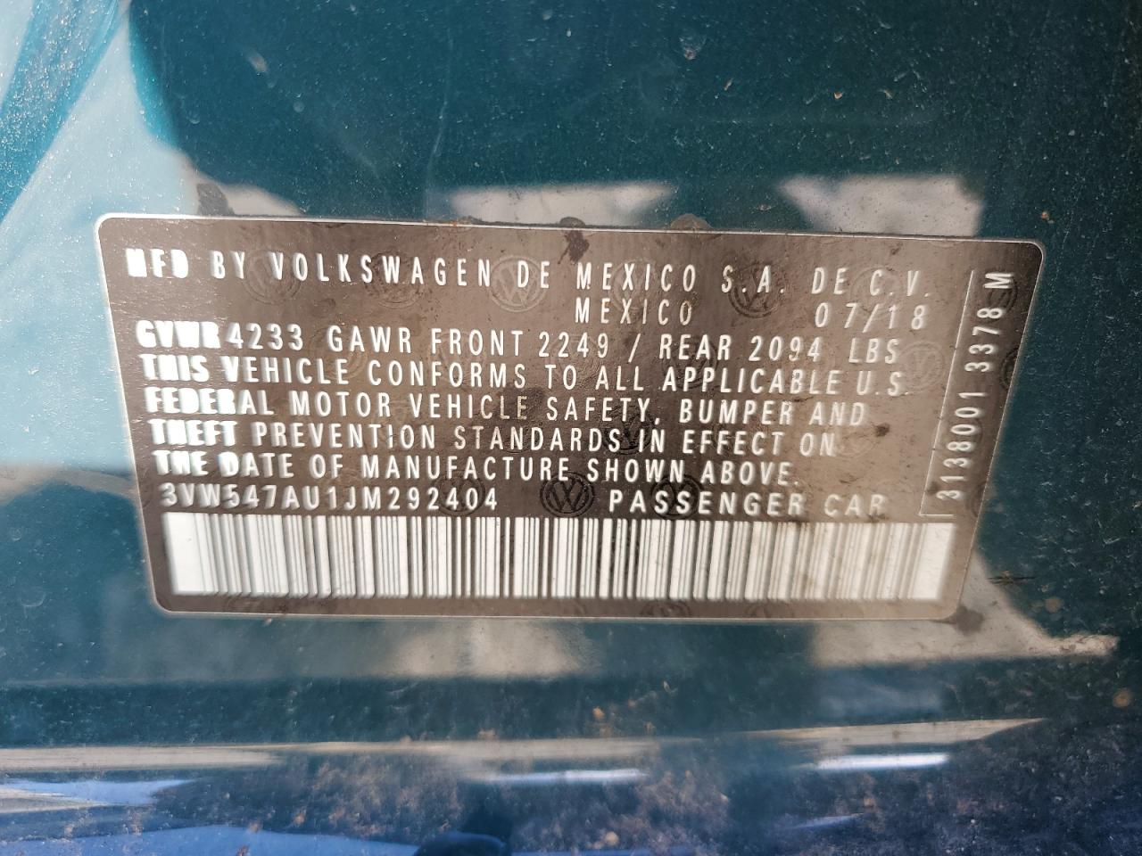 2018 Volkswagen Gti S VIN: 3VW547AU1JM292404 Lot: 93541735