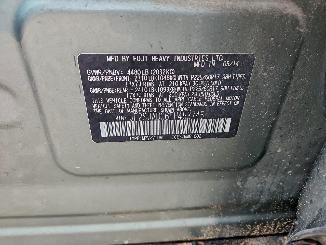 2015 Subaru Forester 2.5I Premium VIN: JF2SJADC6FH453745 Lot: 93840625