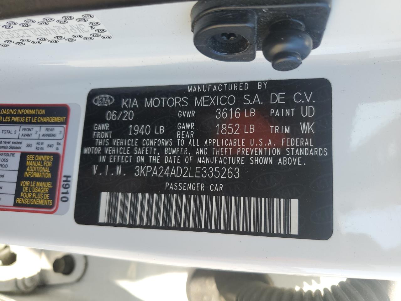 2020 Kia Rio Lx VIN: 3KPA24AD2LE335263 Lot: 93277465