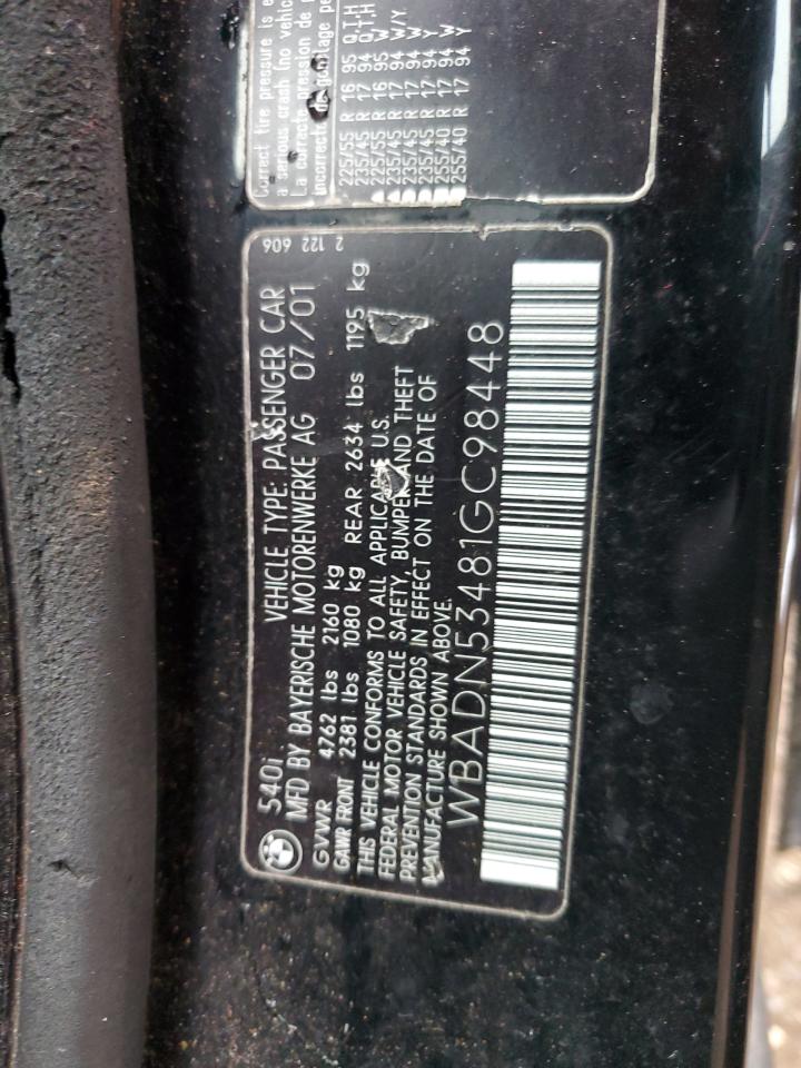 2001 BMW 540 I VIN: WBADN53481GC98448 Lot: 93378775