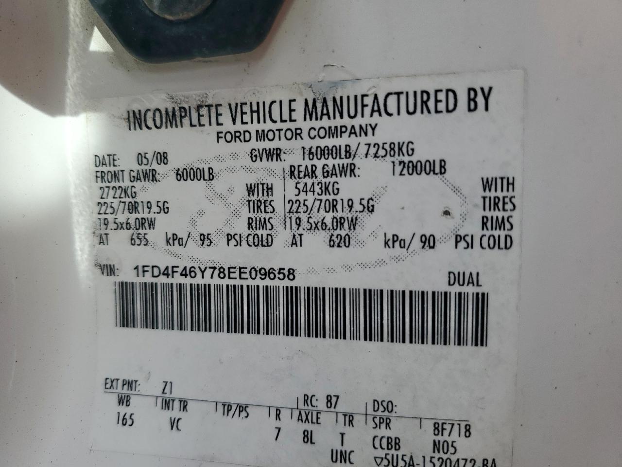 2008 Ford F450 Bucket Truck VIN: 1FD4F46Y78EE09658 Lot: 94114365