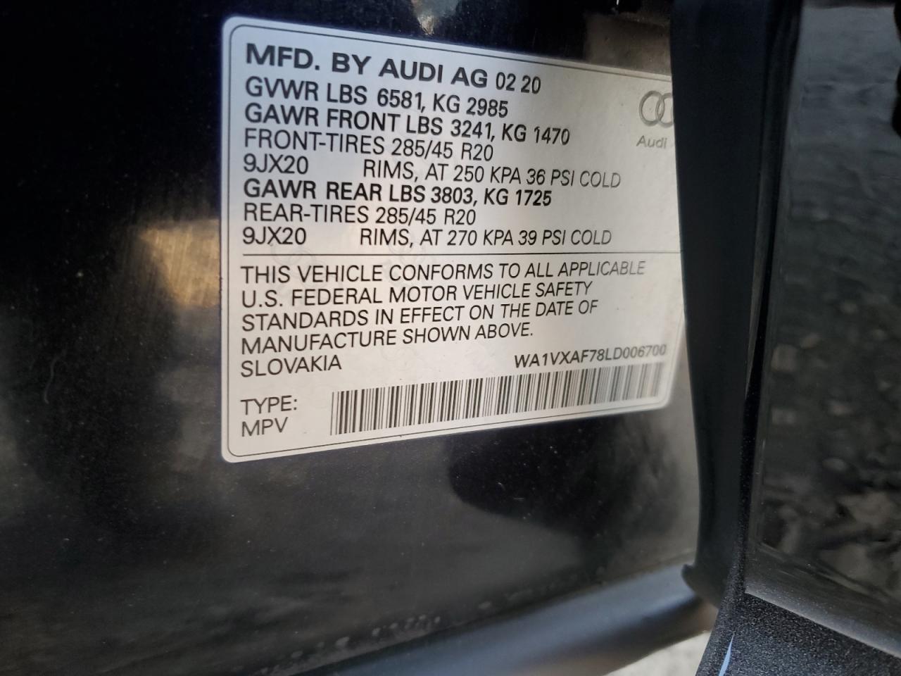 2020 Audi Q7 Prestige VIN: WA1VXAF78LD006700 Lot: 93561975