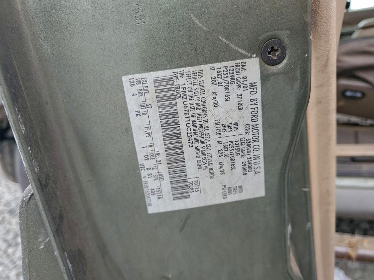 2001 Ford Explorer Sport Trac VIN: 1FMZU67E11UC22472 Lot: 93302815