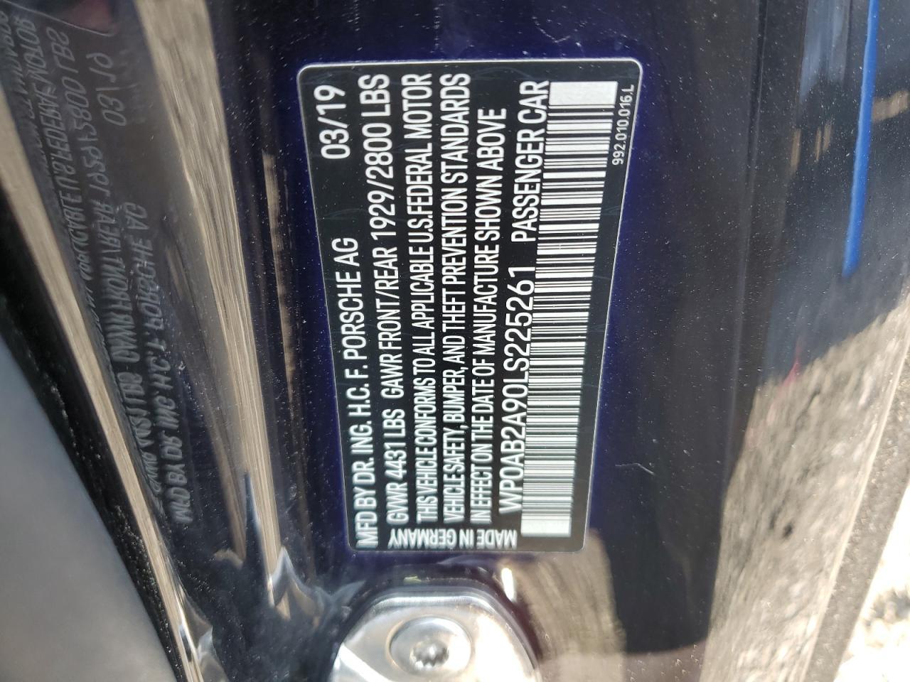 2020 Porsche 911 Carrera S VIN: WP0AB2A90LS225261 Lot: 93533725