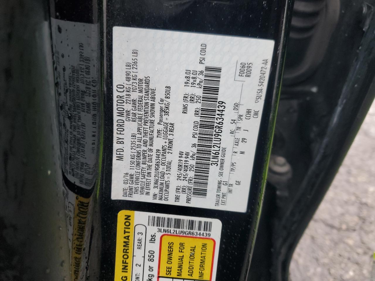 2016 Lincoln Mkz Hybrid VIN: 3LN6L2LU9GR634439 Lot: 93055985