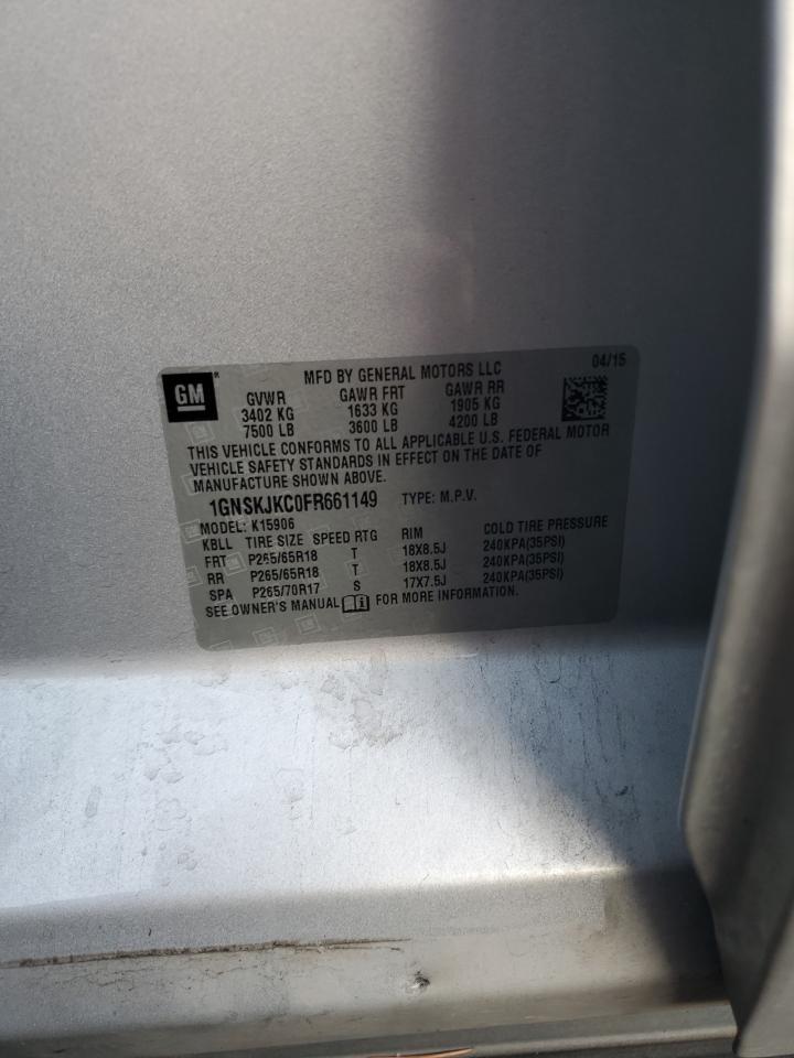 2015 Chevrolet Suburban K1500 Lt VIN: 1GNSKJKC0FR661149 Lot: 93483785