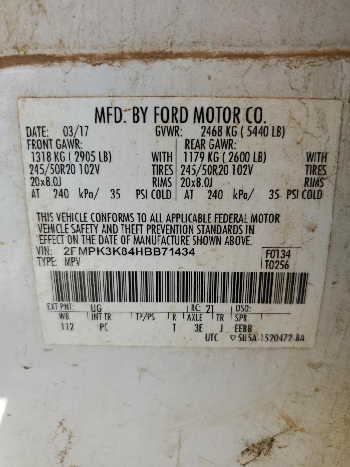 2017 Ford Edge Titanium VIN: 2FMPK3K84HBB71434 Lot: 93232565