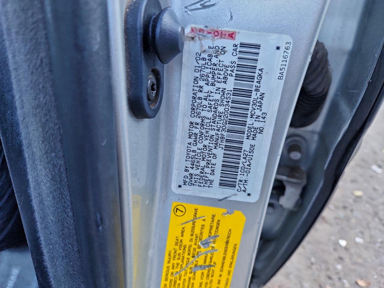 2002 Lexus Es 300 VIN: JTHBF30G220034531 Lot: 94029205