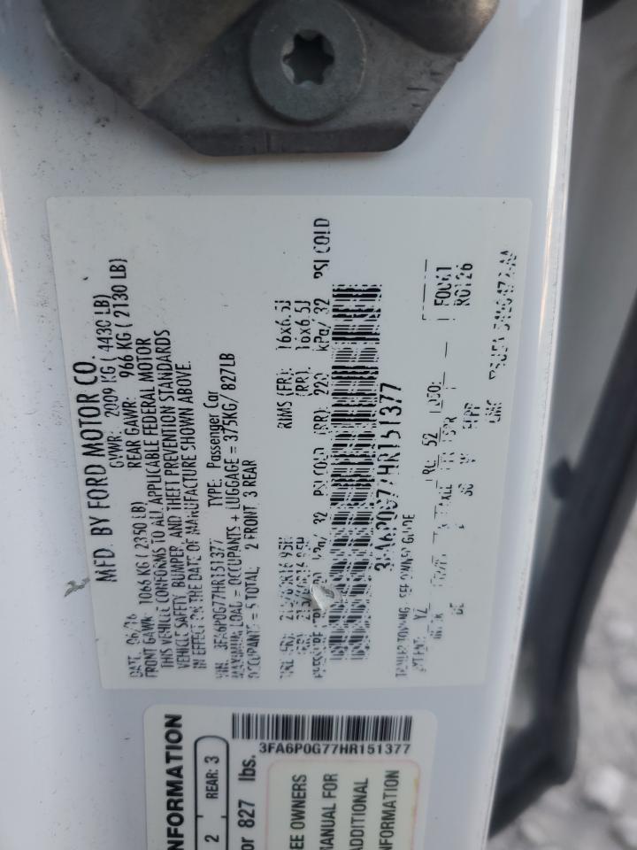 2017 Ford Fusion S VIN: 3FA6P0G77HR151377 Lot: 92389855