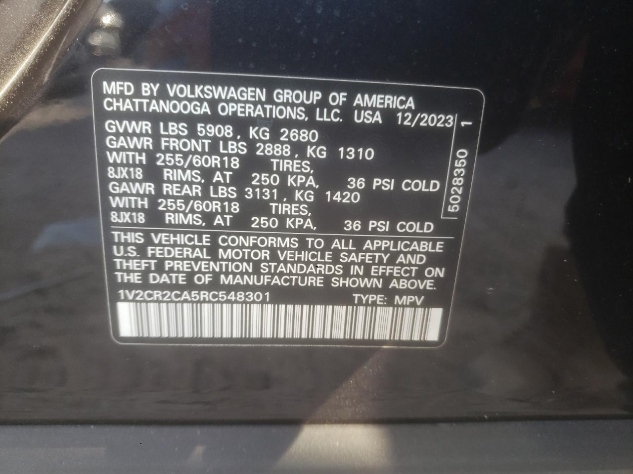 2024 Volkswagen Atlas Peak Edition Se VIN: 1V2CR2CA5RC548301 Lot: 92698095