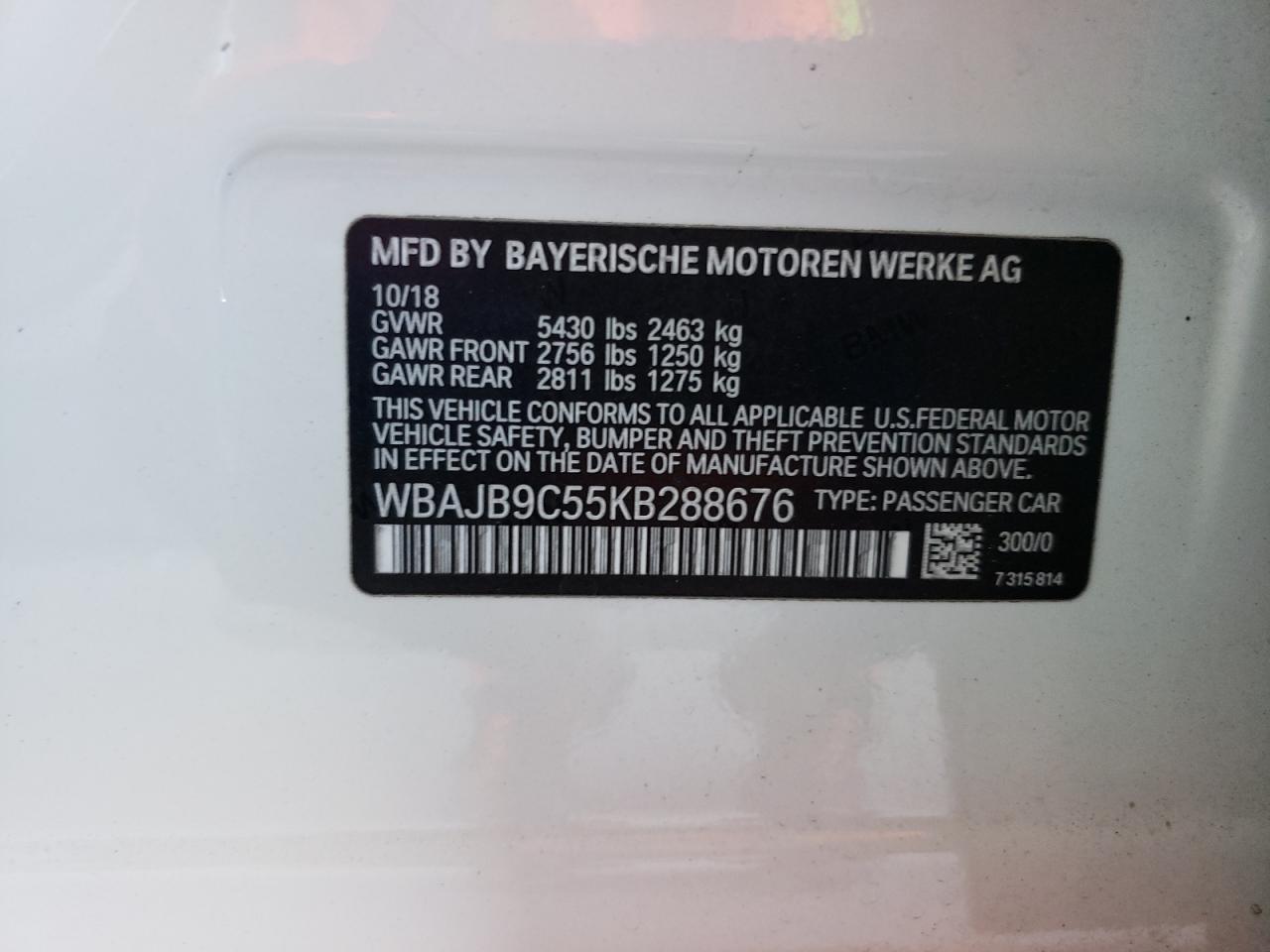 2019 BMW M550Xi VIN: WBAJB9C55KB288676 Lot: 90689765