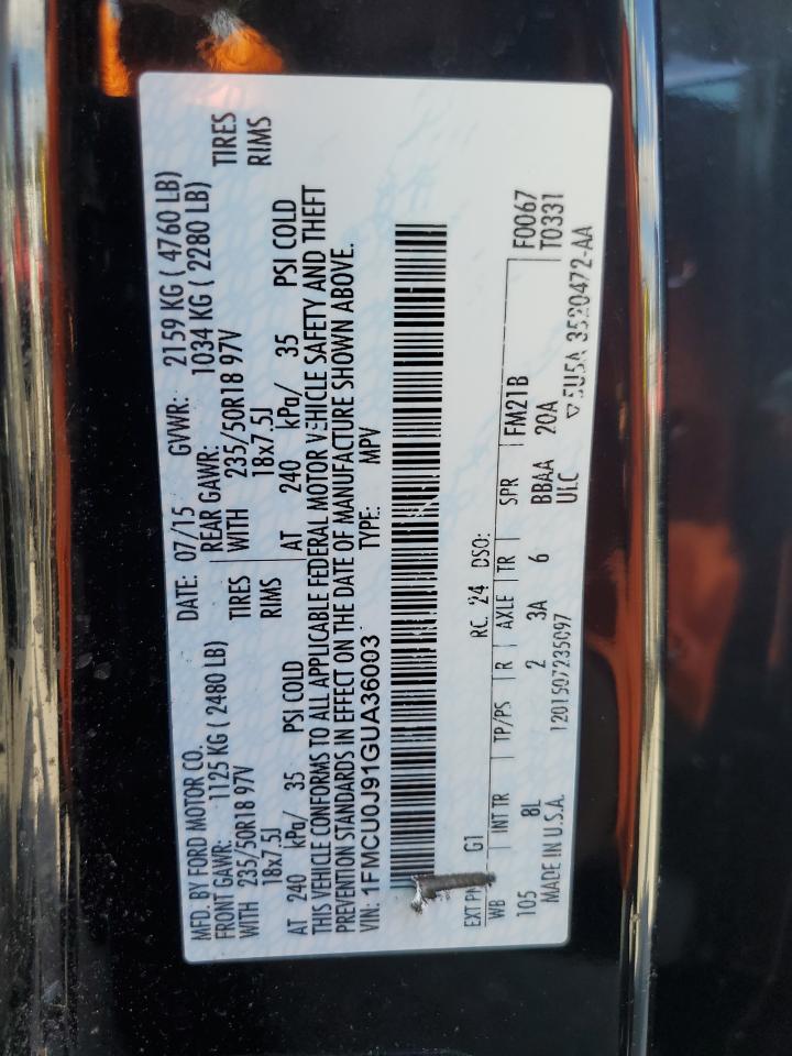 2016 Ford Escape Titanium VIN: 1FMCU0J91GUA36003 Lot: 91569055