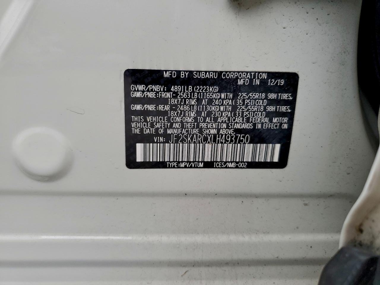 2020 Subaru Forester Sport VIN: JF2SKARCXLH493750 Lot: 94168585