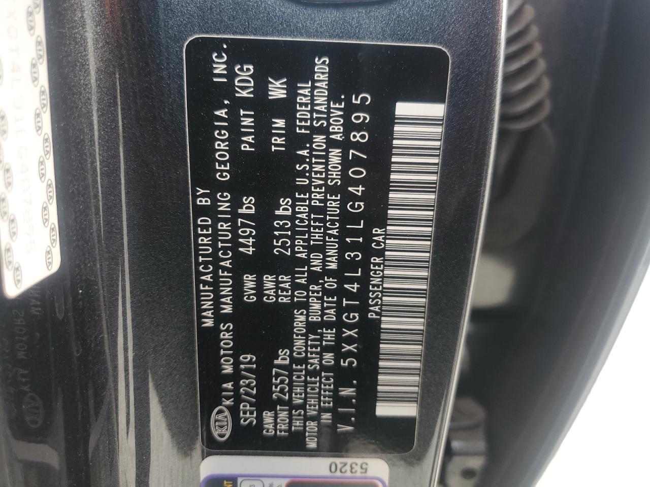 2020 Kia Optima Lx VIN: 5XXGT4L31LG407895 Lot: 93469585