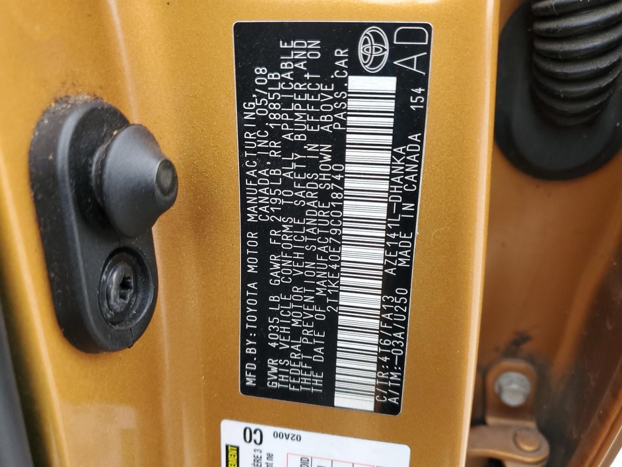 2009 Toyota Corolla Matrix S VIN: 2T1KE40E79C018740 Lot: 92834995