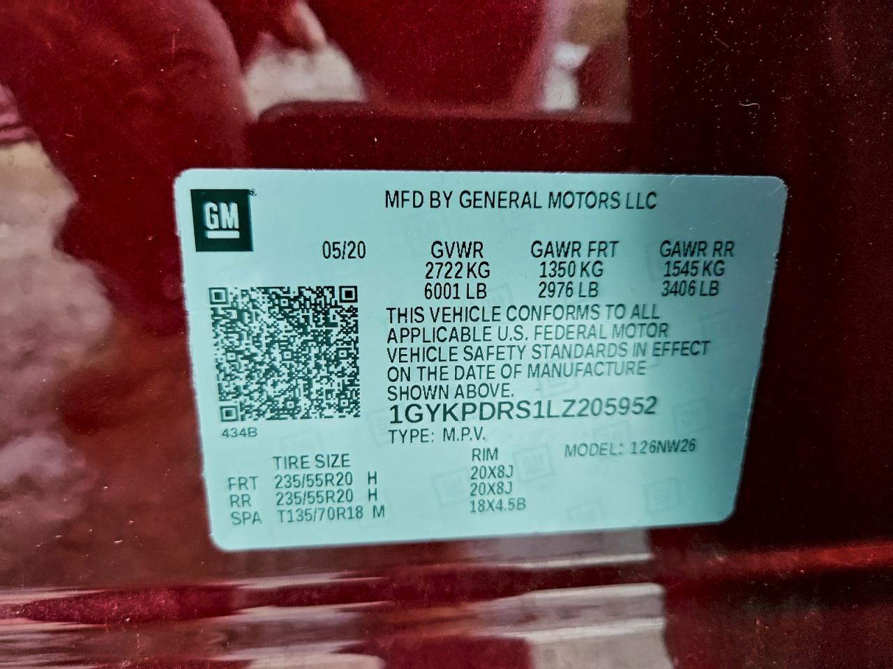 2020 Cadillac Xt6 Premium Luxury VIN: 1GYKPDRS1LZ205952 Lot: 93243735