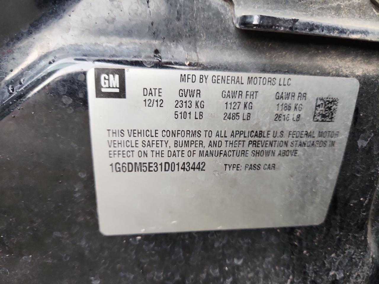 2013 Cadillac Cts Performance Collection VIN: 1G6DM5E31D0143442 Lot: 92266065