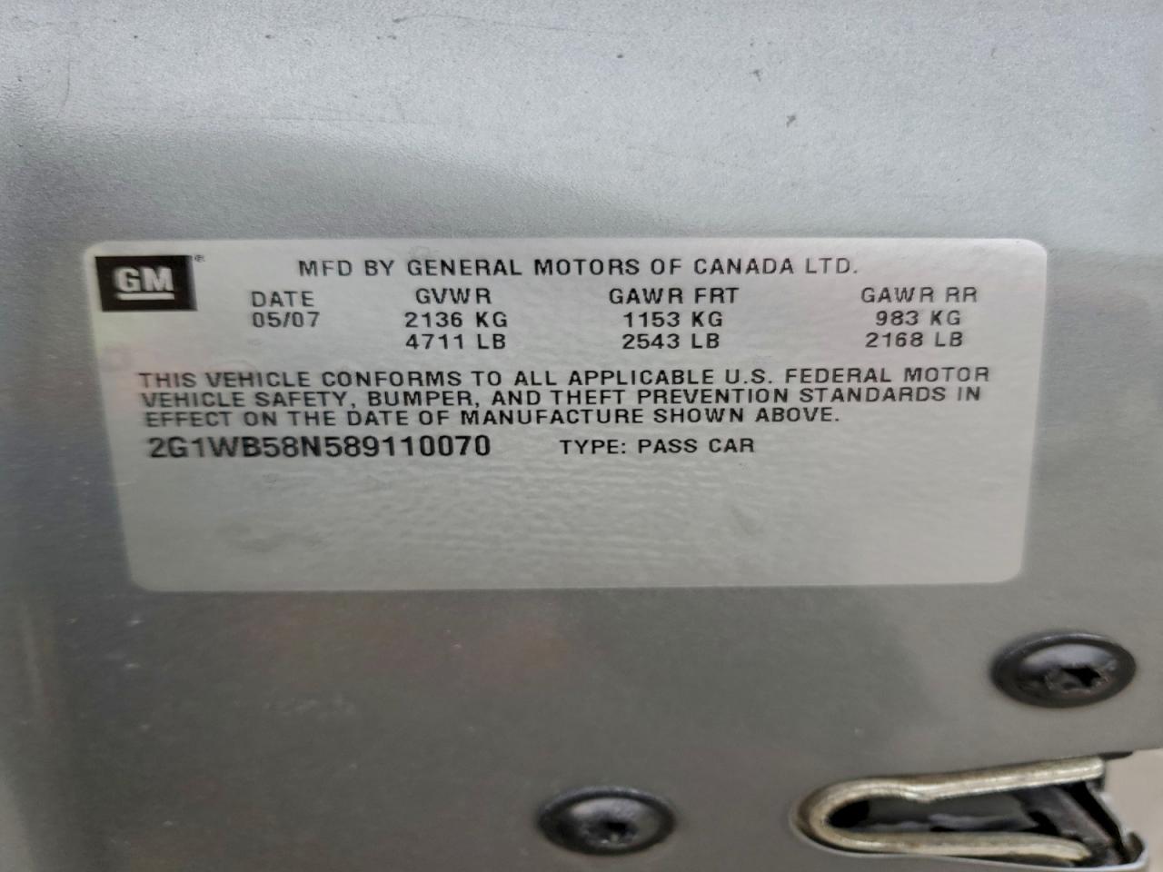 2008 Chevrolet Impala Ls VIN: 2G1WB58N589110070 Lot: 93784535