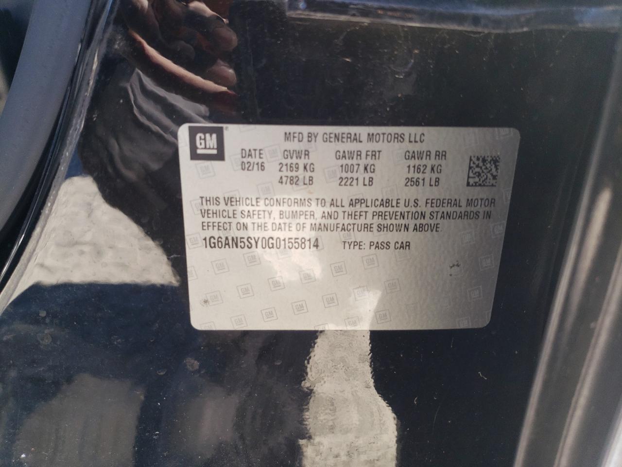 2016 Cadillac Ats-V VIN: 1G6AN5SY0G0155814 Lot: 92568255