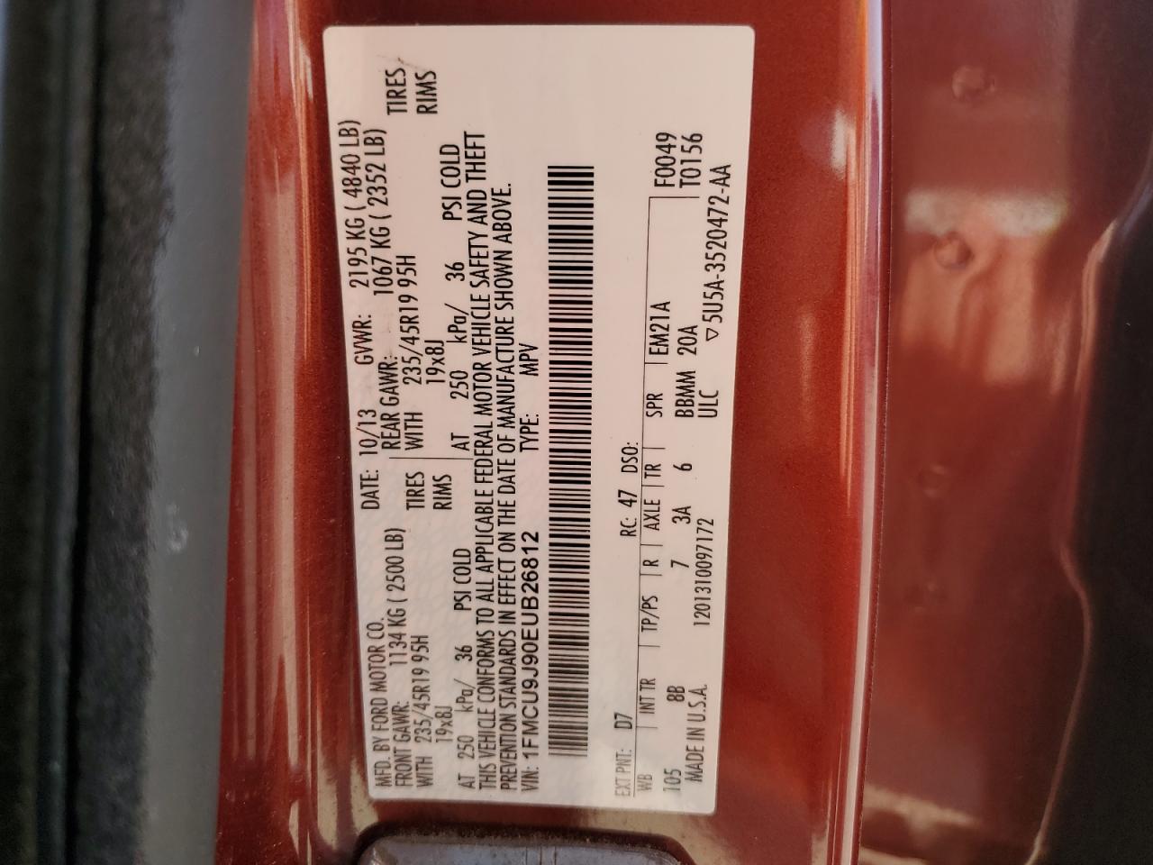 2014 Ford Escape Titanium VIN: 1FMCU9J90EUB26812 Lot: 93495715