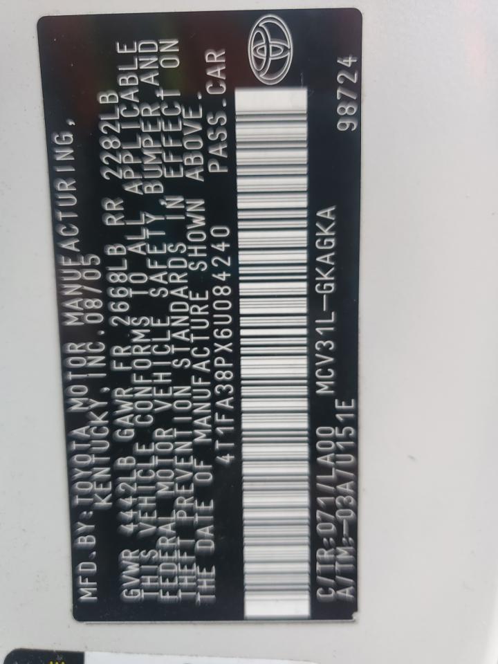 2006 Toyota Camry Solara Se VIN: 4T1FA38PX6U084240 Lot: 93446335