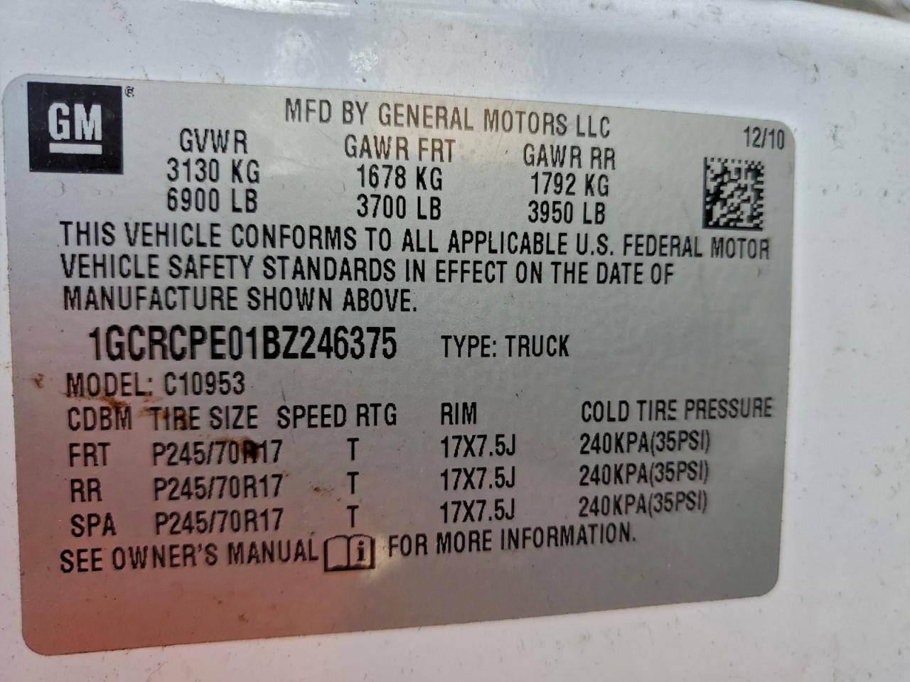 2011 Chevrolet Silverado C1500 VIN: 1GCRCPE01BZ246375 Lot: 94142445