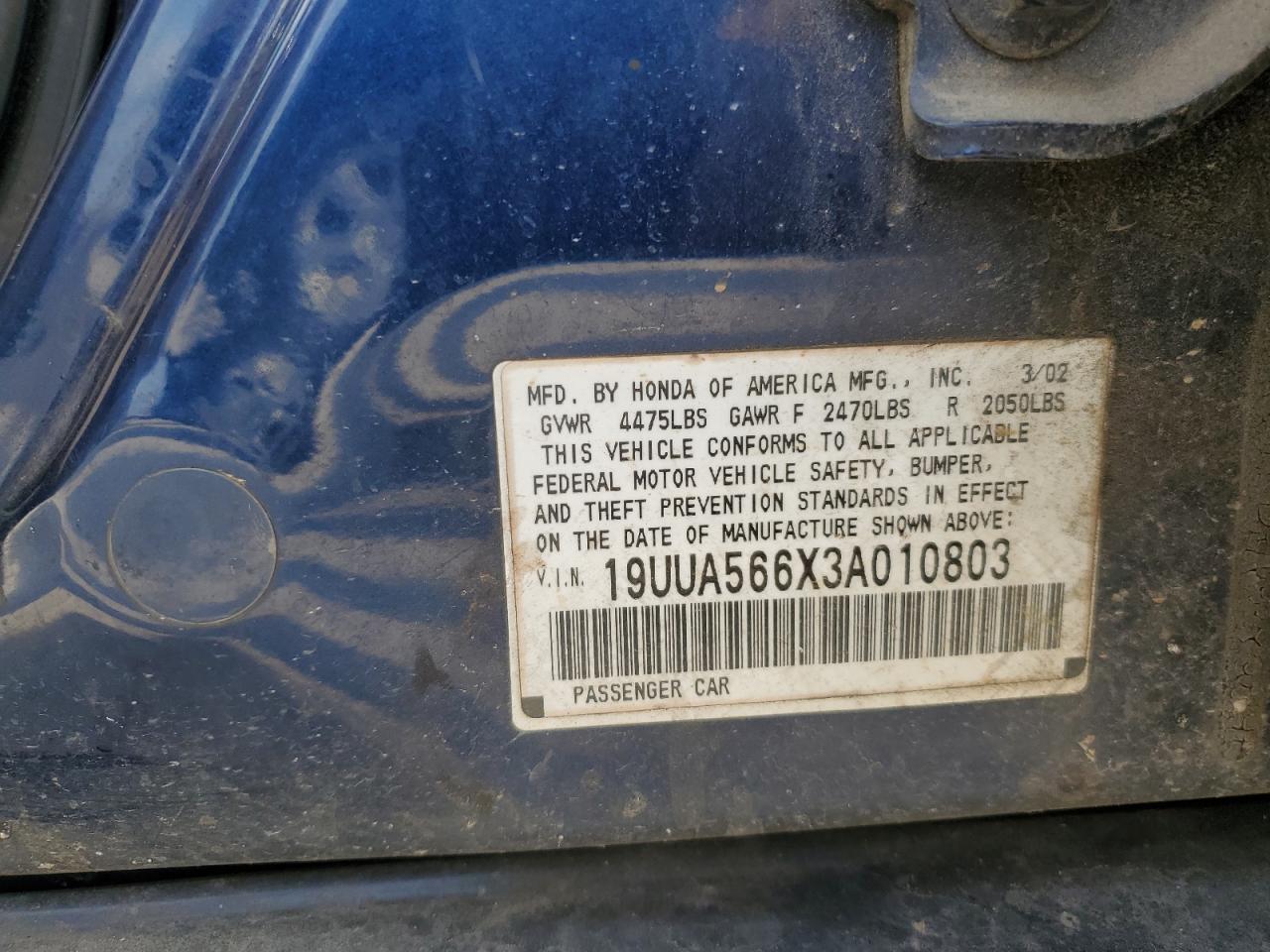 2003 Acura 3.2Tl VIN: 19UUA566X3A010803 Lot: 91446115