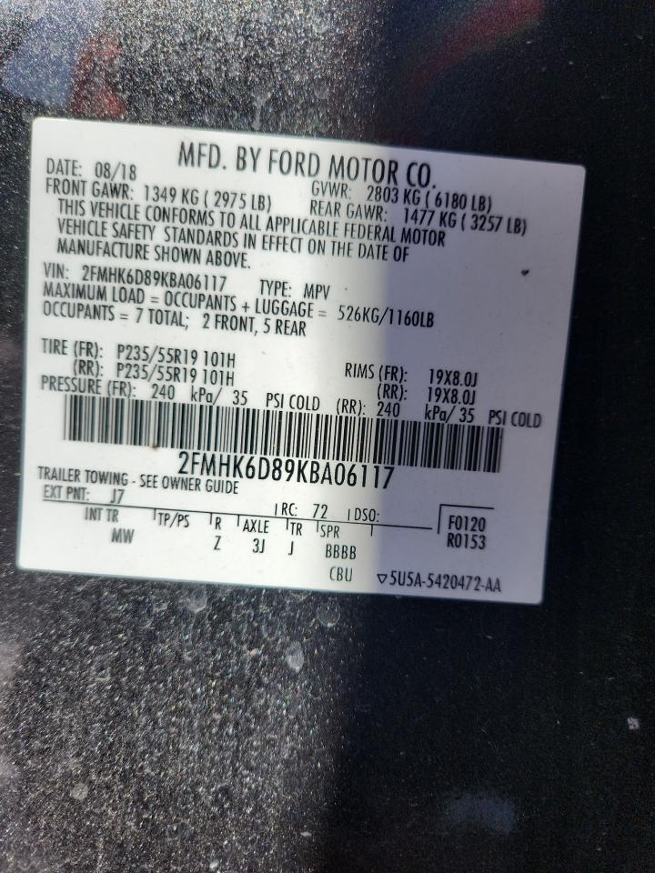 2019 Ford Flex Limited VIN: 2FMHK6D89KBA06117 Lot: 91910375