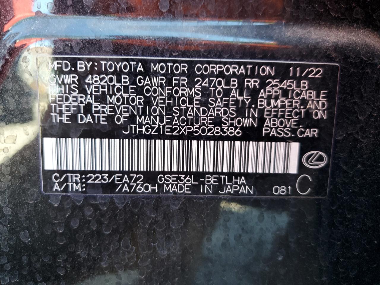 2023 Lexus Is 350 F Sport VIN: JTHGZ1E2XP5028386 Lot: 92193275