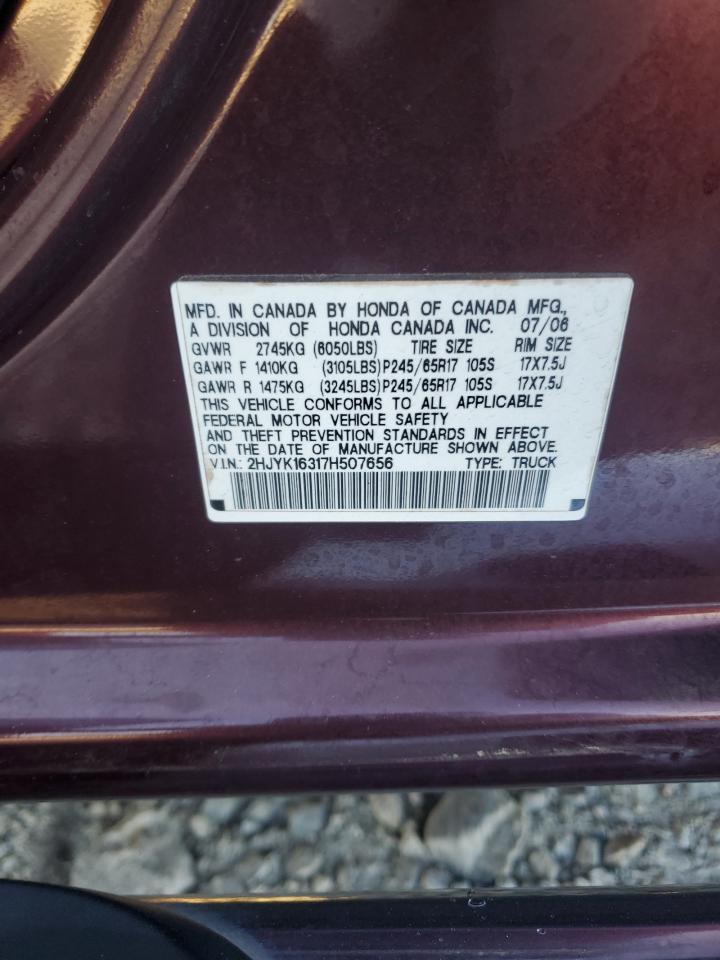2007 Honda Ridgeline Rtx VIN: 2HJYK16317H507656 Lot: 92543085