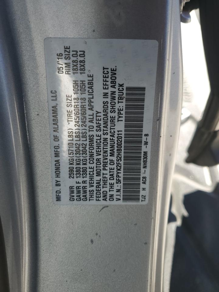 2017 Honda Ridgeline Rtl VIN: 5FPYK2F52HB002011 Lot: 91232135