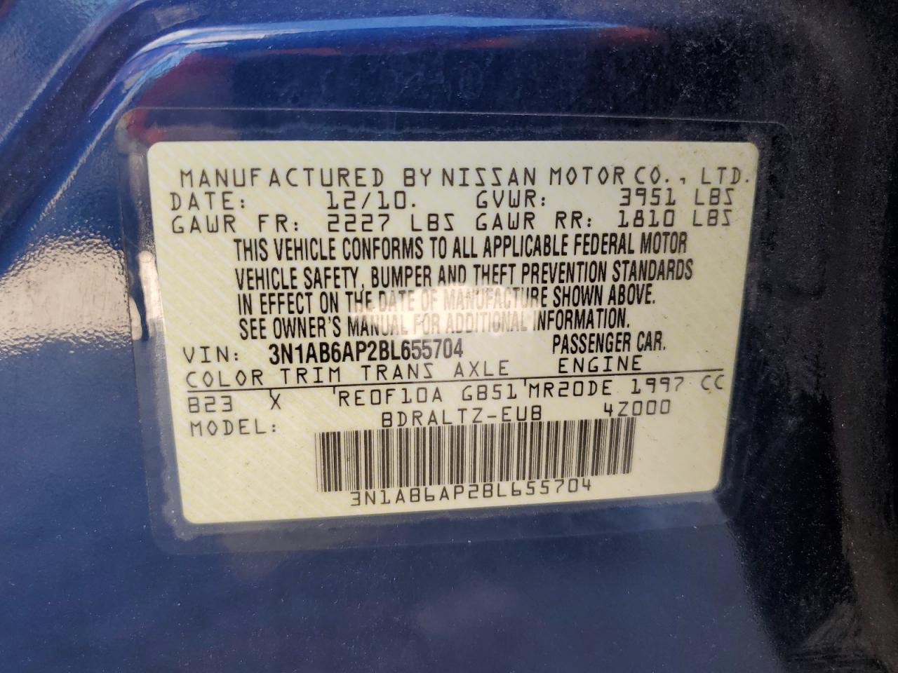 2011 Nissan Sentra 2.0 VIN: 3N1AB6AP2BL655704 Lot: 93531705