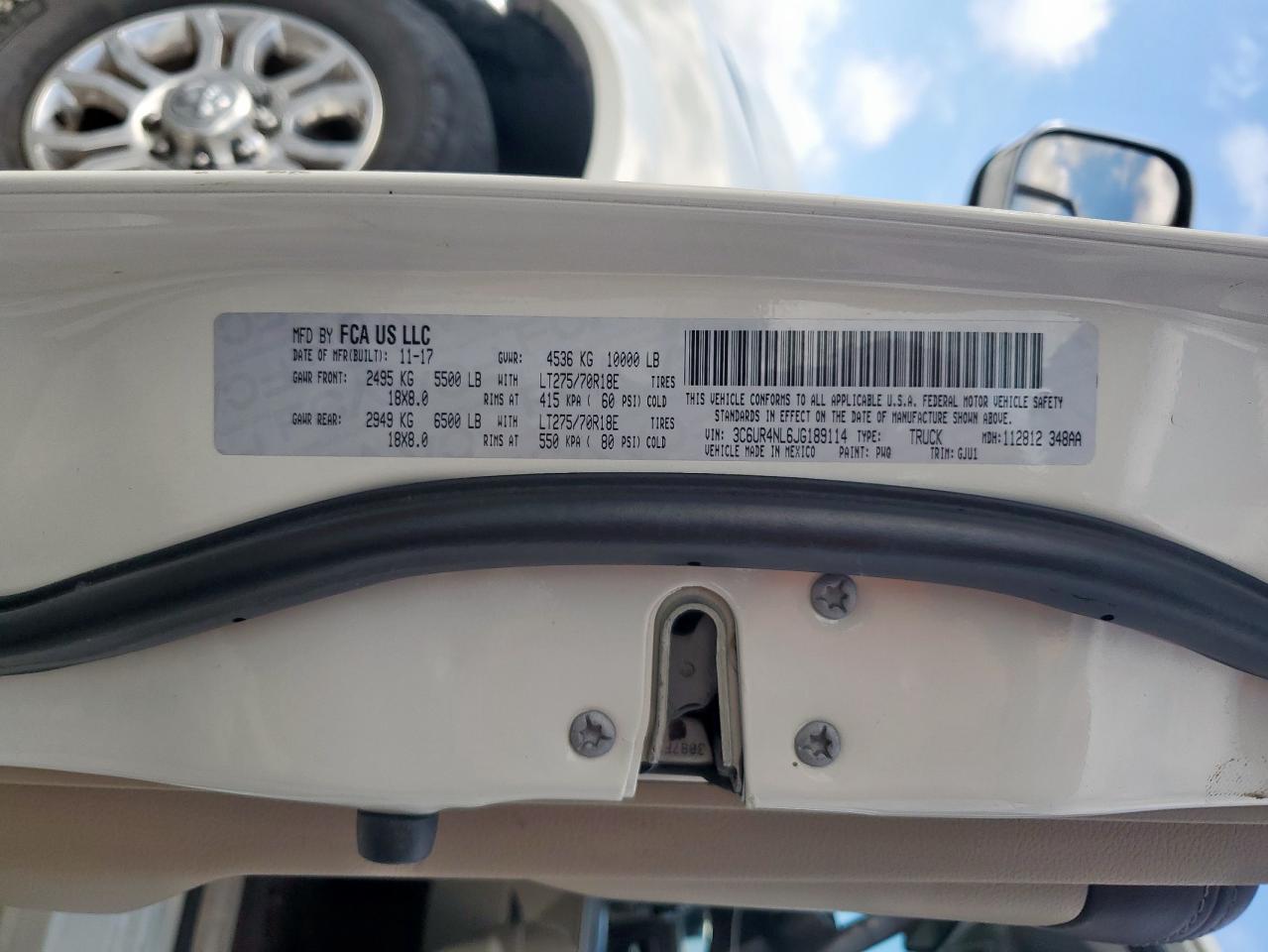 2018 Ram 2500 Laramie VIN: 3C6UR4NL6JG189114 Lot: 93089005