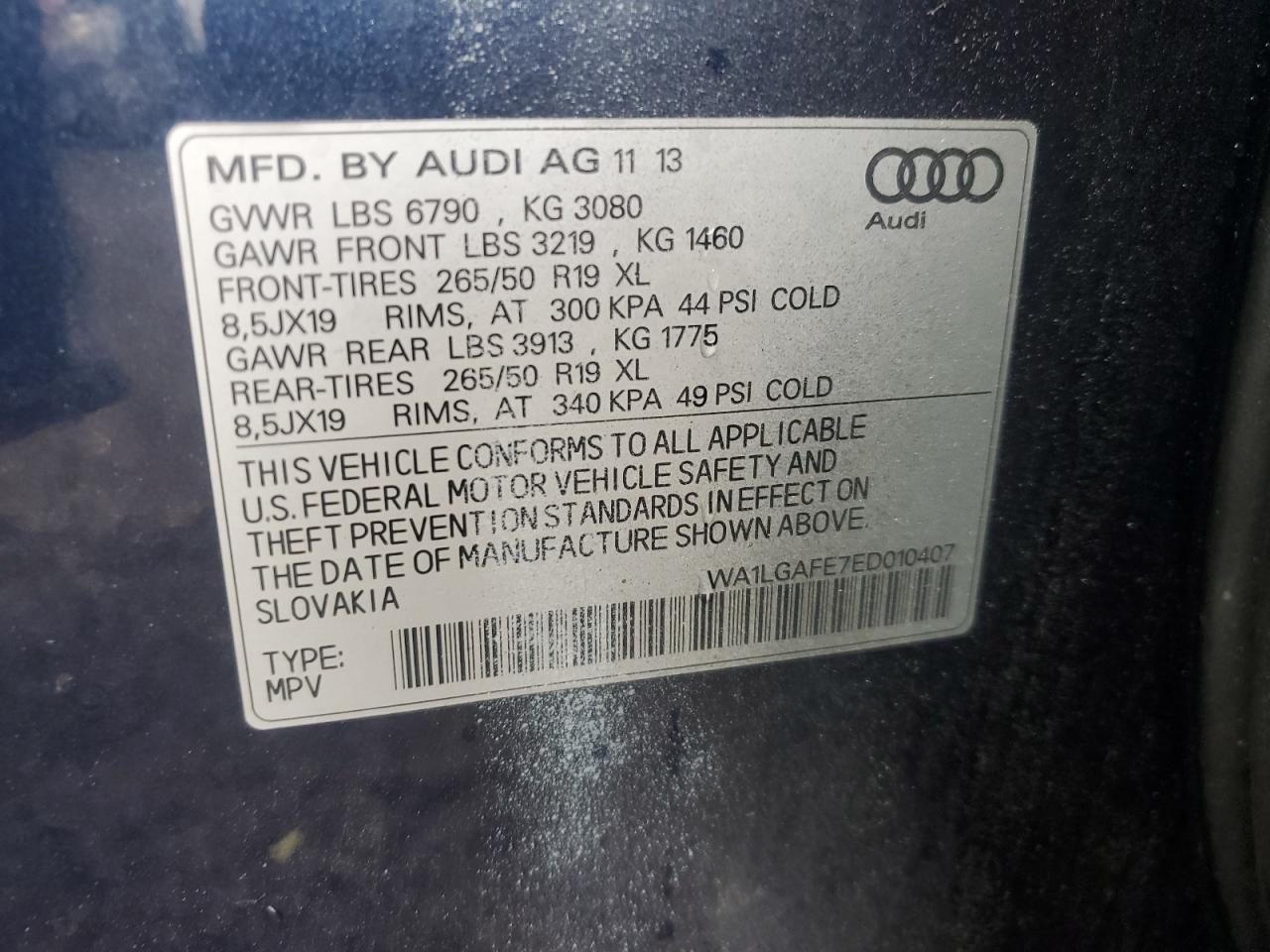 2014 Audi Q7 Premium Plus VIN: WA1LGAFE7ED010407 Lot: 89866425