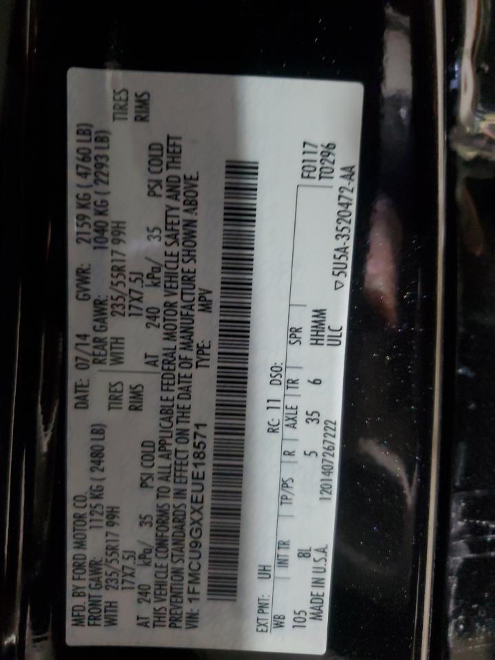 2014 Ford Escape Se VIN: 1FMCU9GXXEUE18571 Lot: 92354105