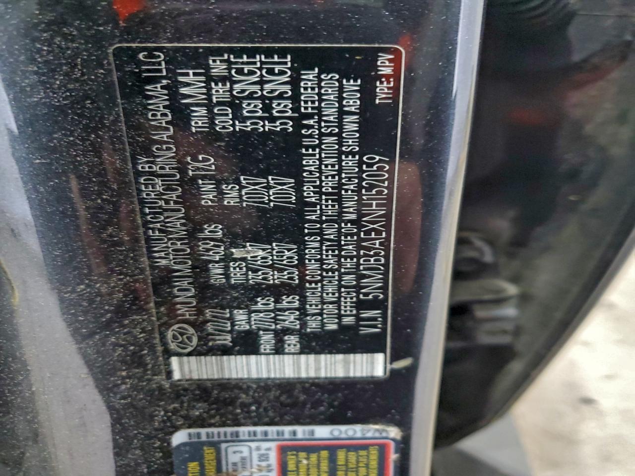 2022 Hyundai Tucson Sel VIN: 5NMJB3AEXNH152059 Lot: 93828645