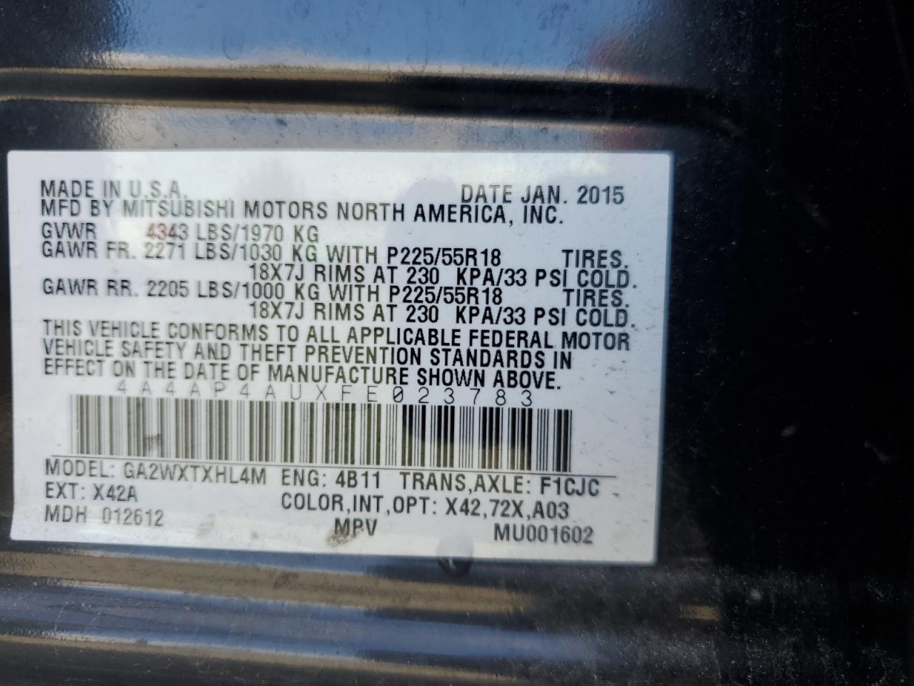 2015 Mitsubishi Outlander Sport Se VIN: 4A4AP4AUXFE023783 Lot: 92327575