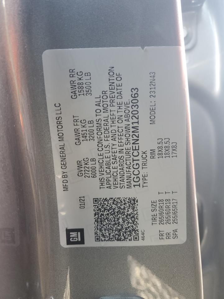 2021 Chevrolet Colorado Lt VIN: 1GCGTCEN2M1203063 Lot: 93521605