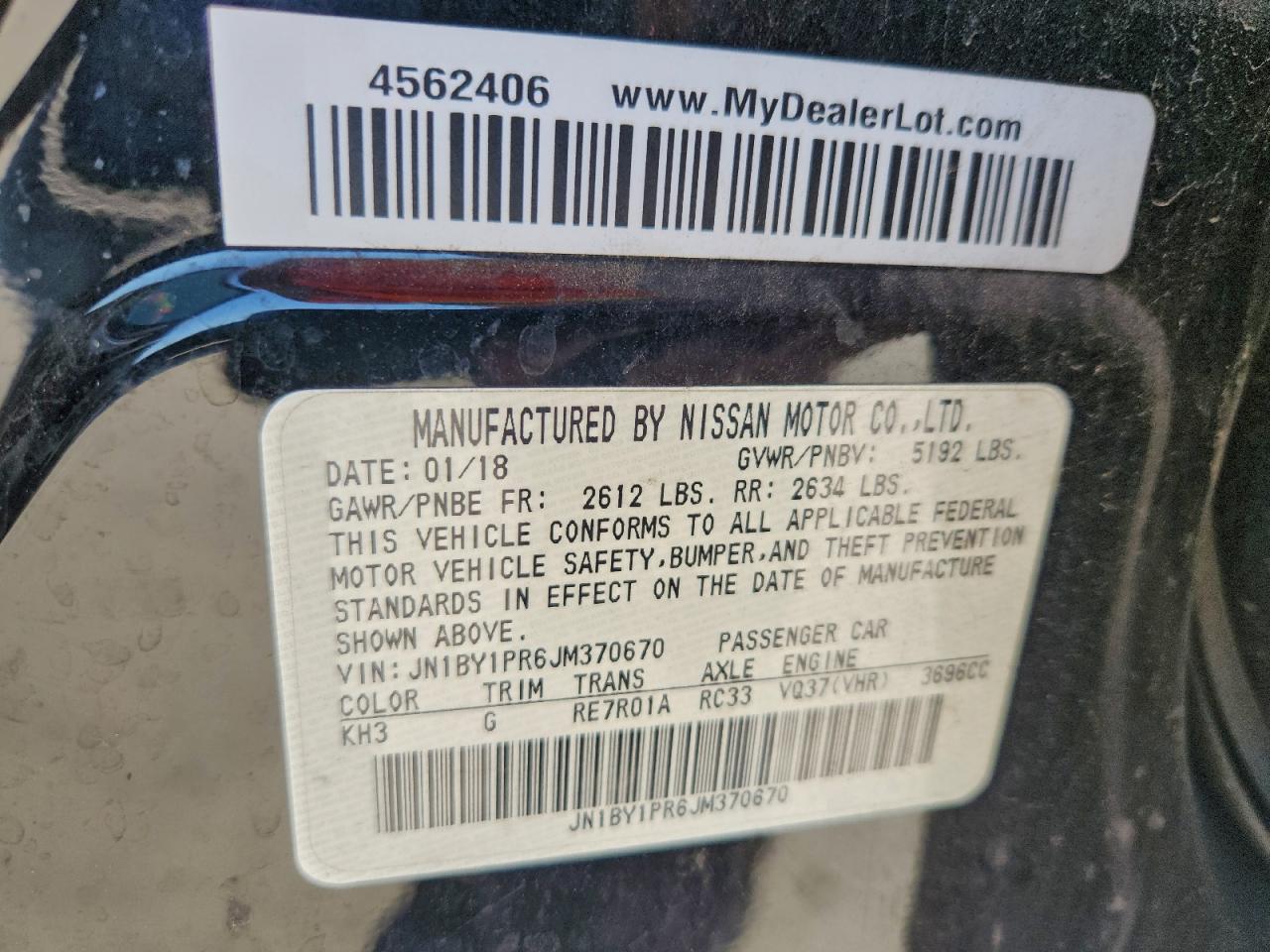 2018 Infiniti Q70L 3.7 Luxe VIN: JN1BY1PR6JM370670 Lot: 92944605