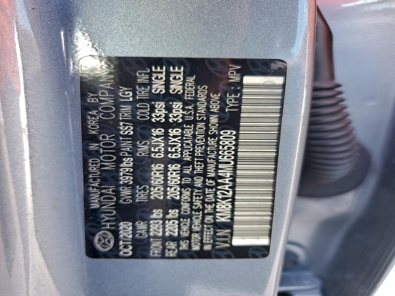 2021 Hyundai Kona Se VIN: KM8K12AA4MU665809 Lot: 94243615