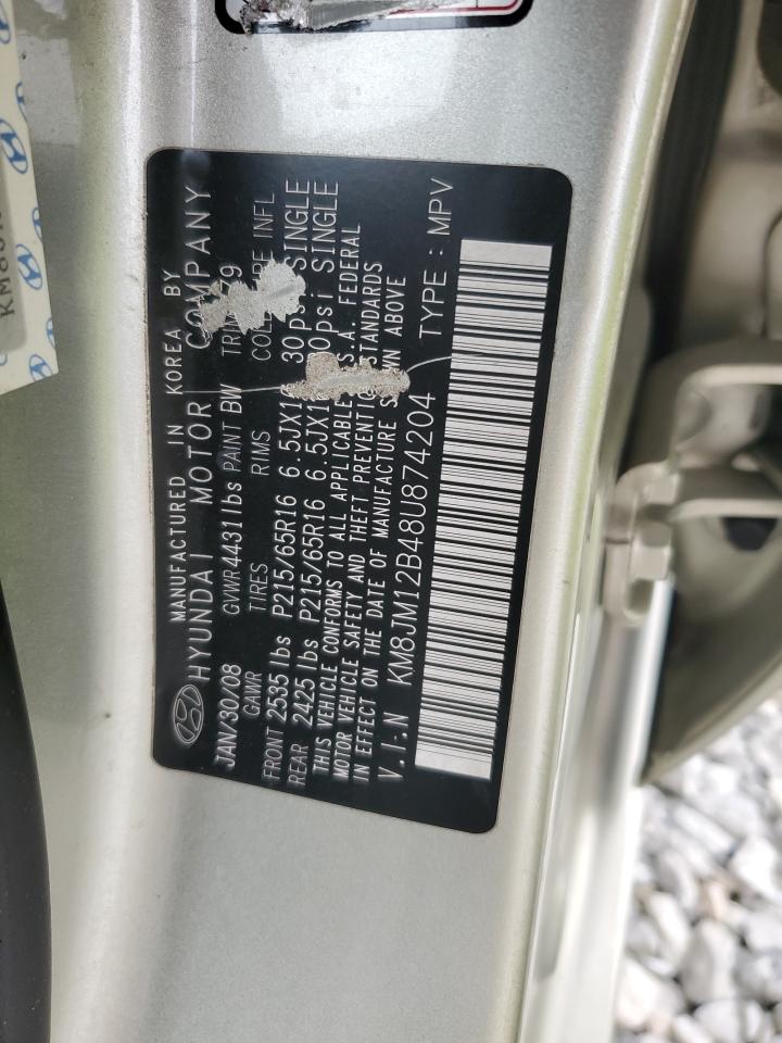 2008 Hyundai Tucson Gls VIN: KM8JM12B48U874204 Lot: 93816245