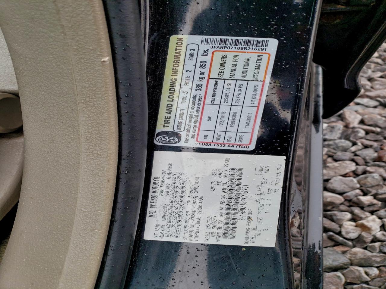 2009 Ford Fusion Se VIN: 3FAHP07189R216291 Lot: 94165785