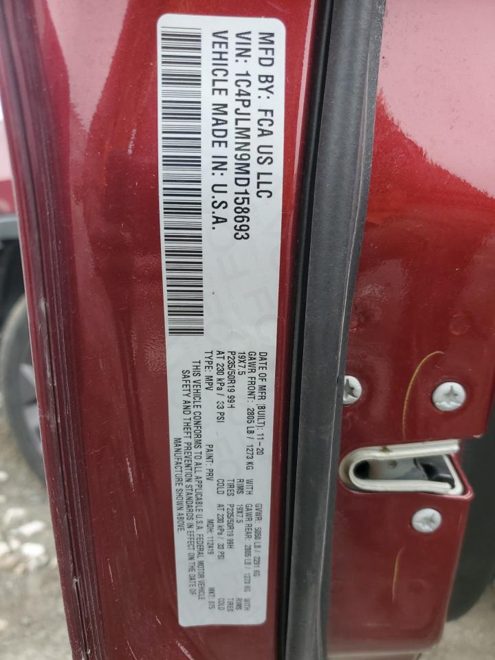 2021 Jeep Cherokee Latitude Lux VIN: 1C4PJLMN9MD158693 Lot: 92934485