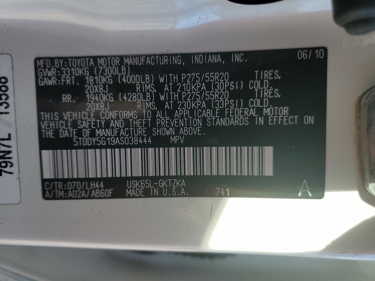 2010 Toyota Sequoia Platinum VIN: 5TDDY5G19AS038444 Lot: 91596495